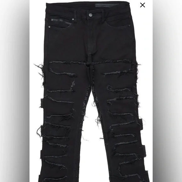 Rockstar Originals Jean Mens 34x46 Black Bootcut Flared Distressed Detailing - Picture 4 of 13